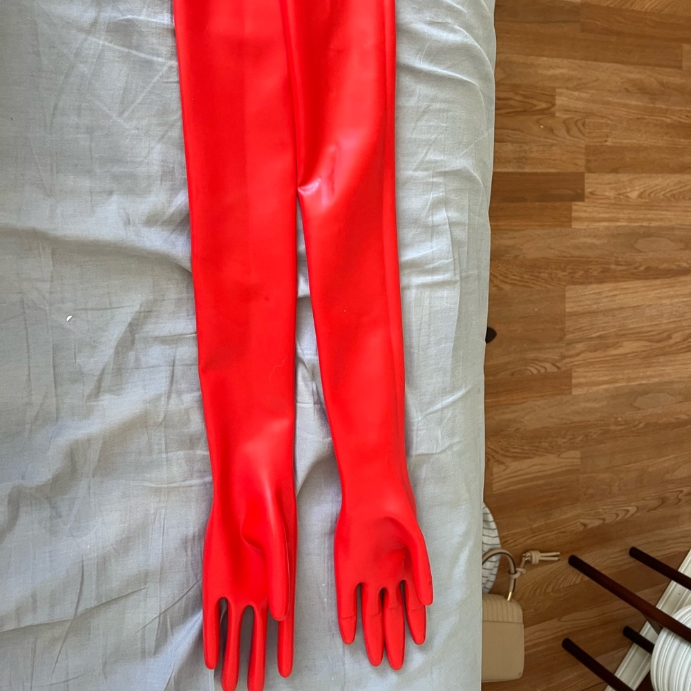 Red latex womens costume gloves